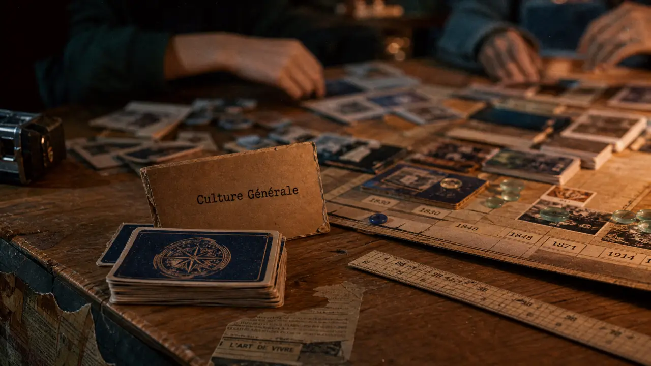 Jeux de société culture générale, cartes et chronologie sur table