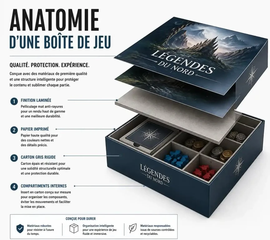 Schéma technique d'une boite de jeu de société personnalisée