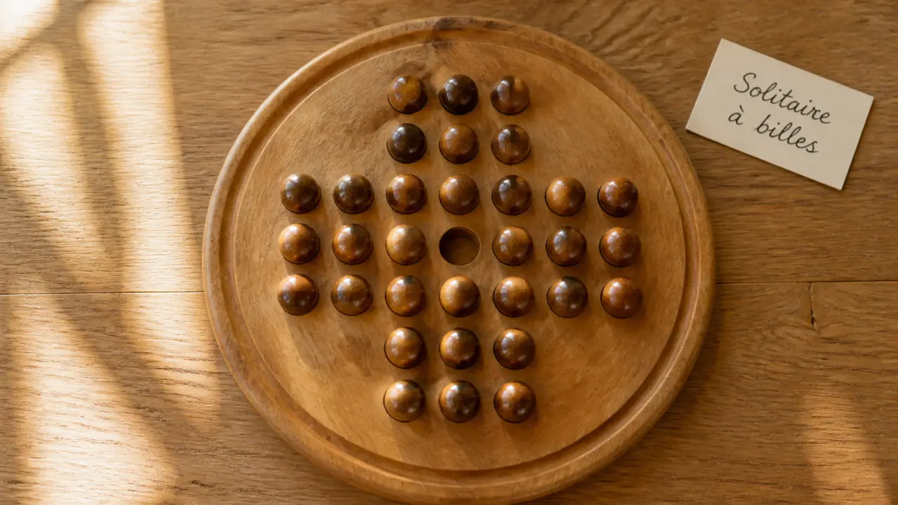 Jeux de billes sur plateau, solitaire bois avec croix anglaise et billes