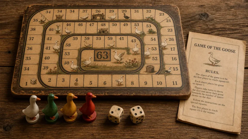 Plateau de jeu de l’oie en bois : case 63, règles et critères de choix