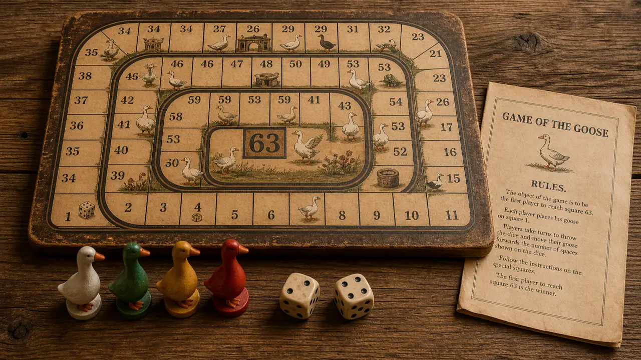 Jeux de l'oie plateau en bois, case 63