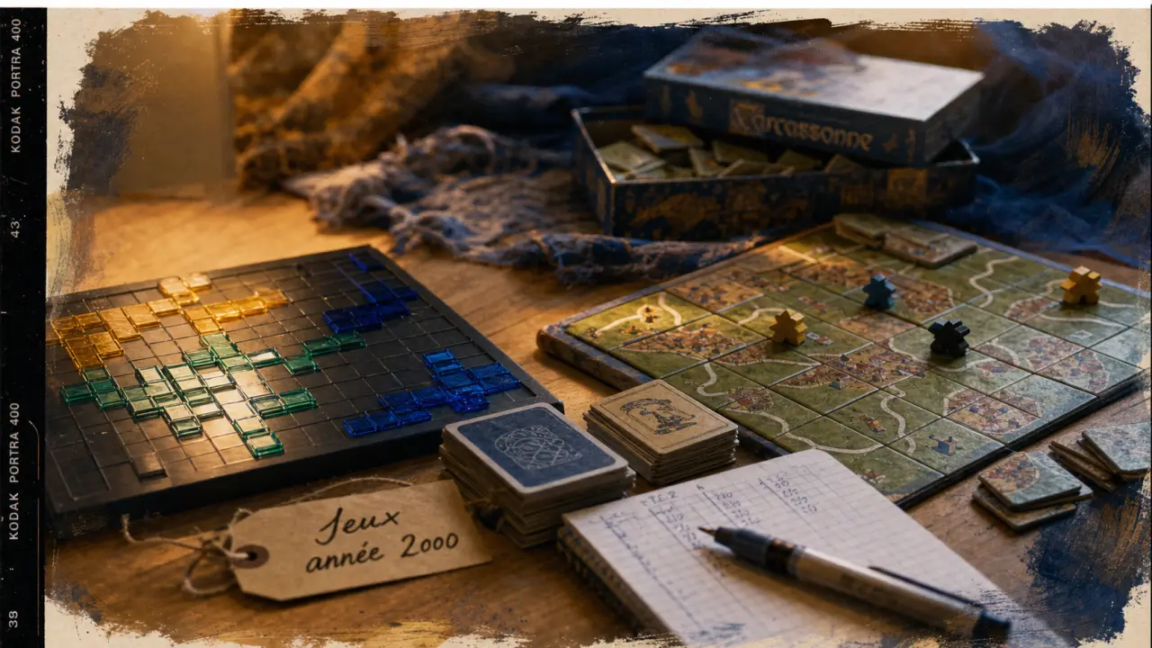 Jeux de société année 2000 : Blokus et Carcassonne sur table bois