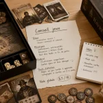 Jeux de société paris : plateaux, dés et cartes sur table