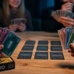 Jeux de société Trio : trois mains tiennent les cartes, déduction et victoire immédiate