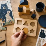 Jouets pour enfants de 2 ans : puzzle et jeu d’encastrement en bois sur table