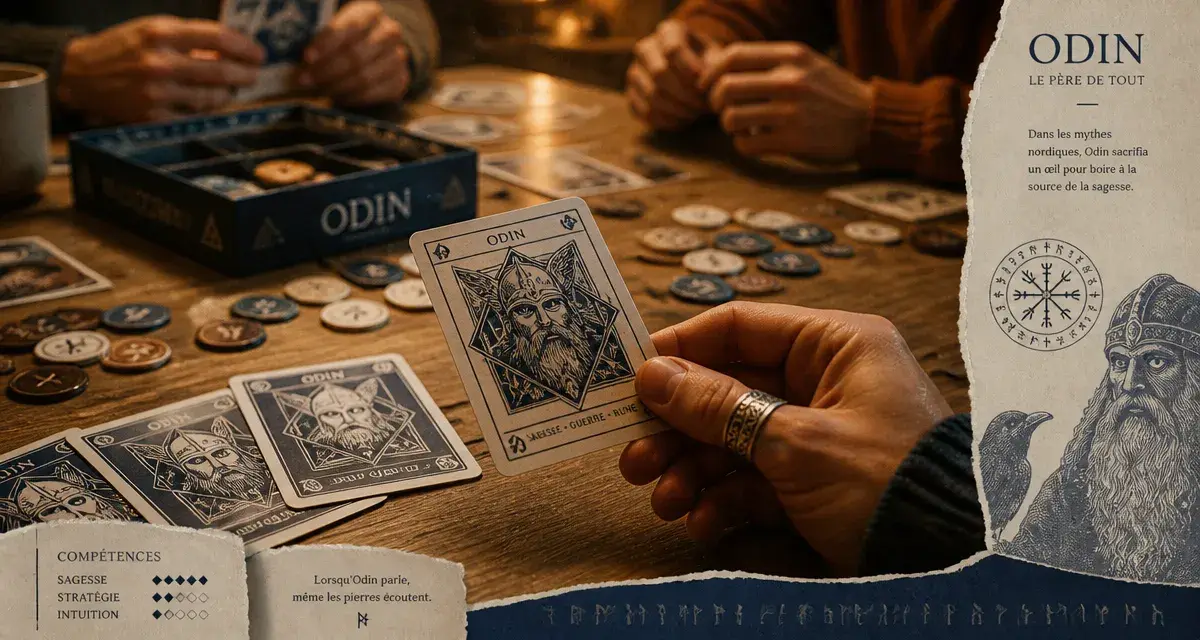 Odin jeux de société : cartes vikings sur table en bois