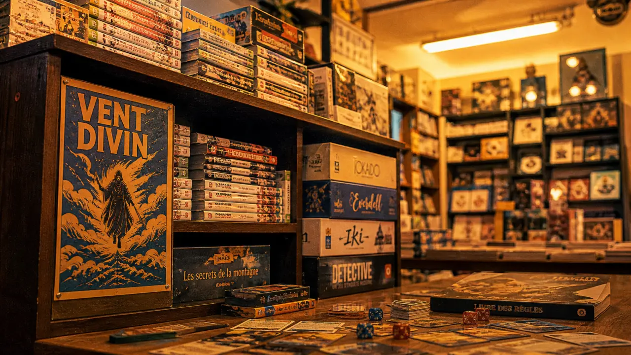 Vent divin librairie manga et jeux de société à Strasbourg : vitrines et cartes