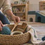 Activité creche : jeu sensoriel avec jouets et matériel à manipuler