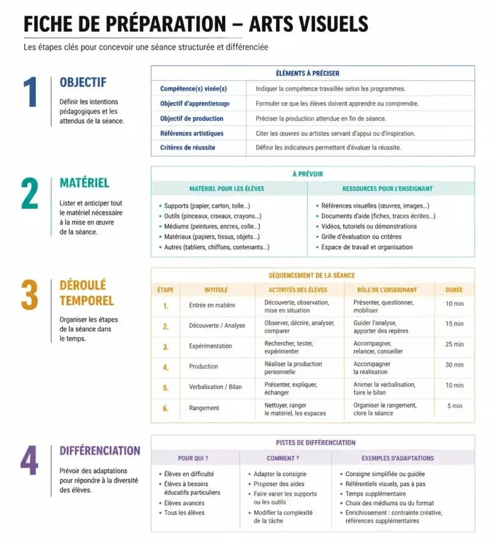 Structure d'une fiche de préparation pour les arts visuels au CE1