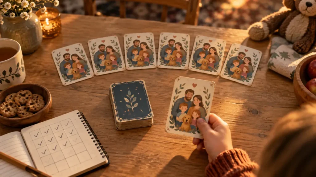 Jeu des 7 familles : 42 cartes, 7 cartes distribuées et les règles pour gagner