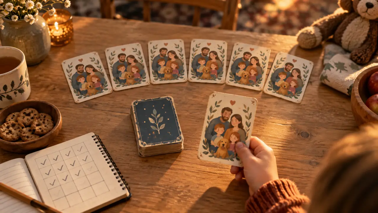 Jeu de sept famille : cartes et pioche, prêt à jouer