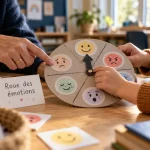 Jeu sur les émotions : roue des émotions en classe, cartes