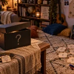 Jeux anniversaire 7 ans intérieur : boîte mystère et coffre à trésor en salon