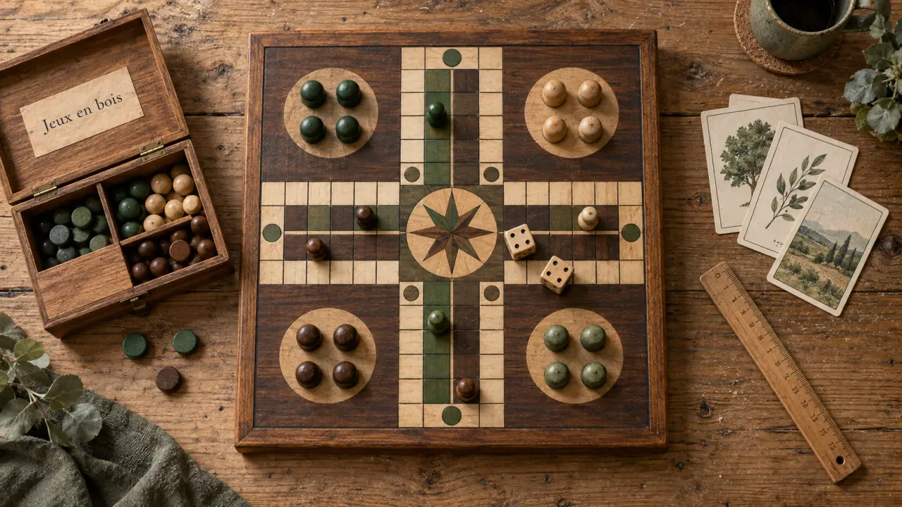Jeux de société en bois pour enfants : plateau et pions en bois