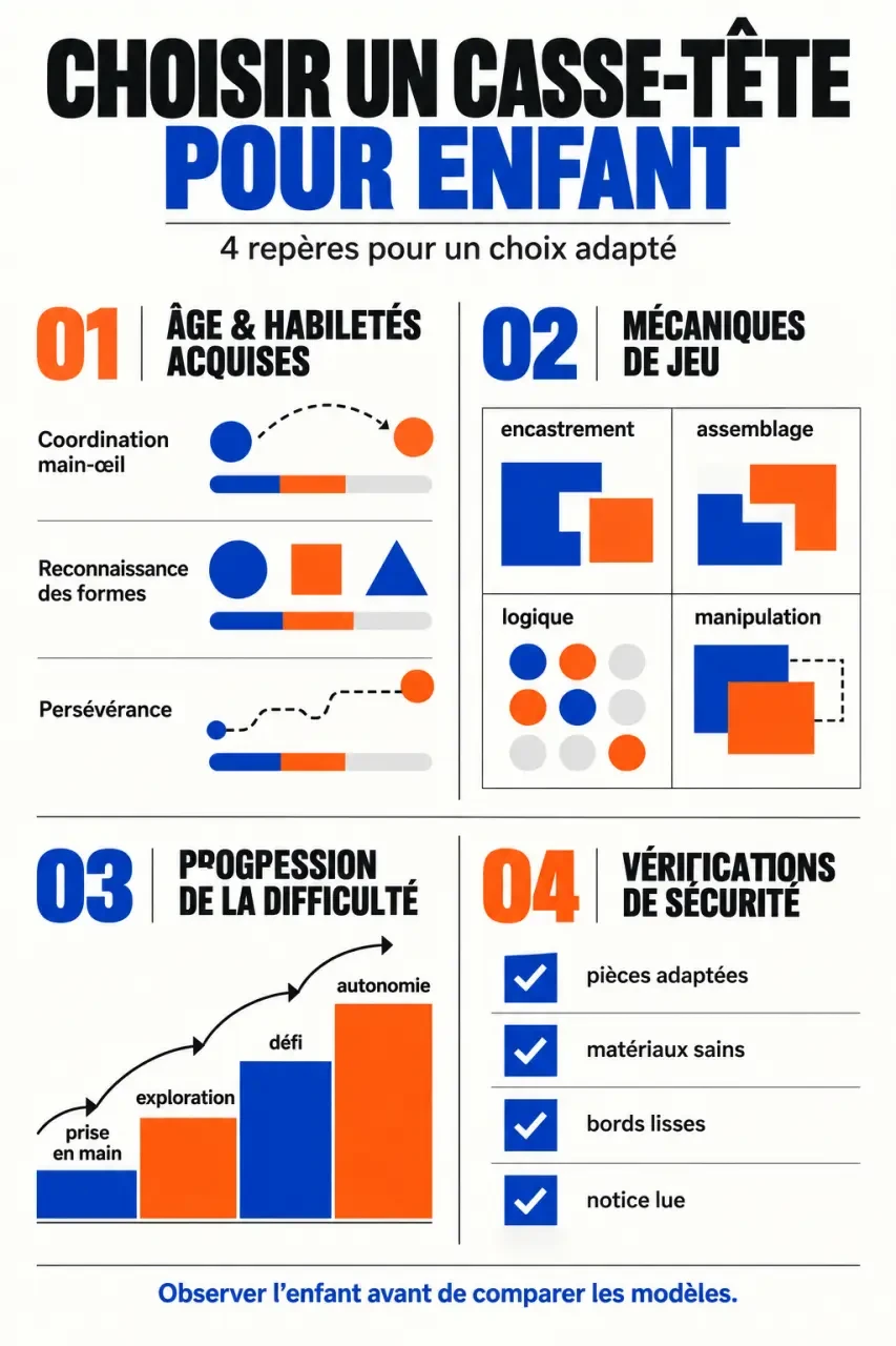 Casse tete enfant : critères de choix selon l’âge, la mécanique, la difficulté et la sécurité