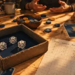 Jeu de dés : bac à dés sur table, pour choisir selon âge et joueurs
