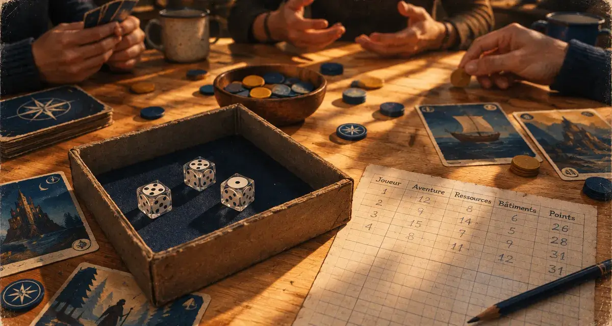 Jeu de dés : bac à dés sur table, pour choisir selon âge et joueurs