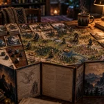 Jeu de role plateau : dés, plateau et écran de MJ